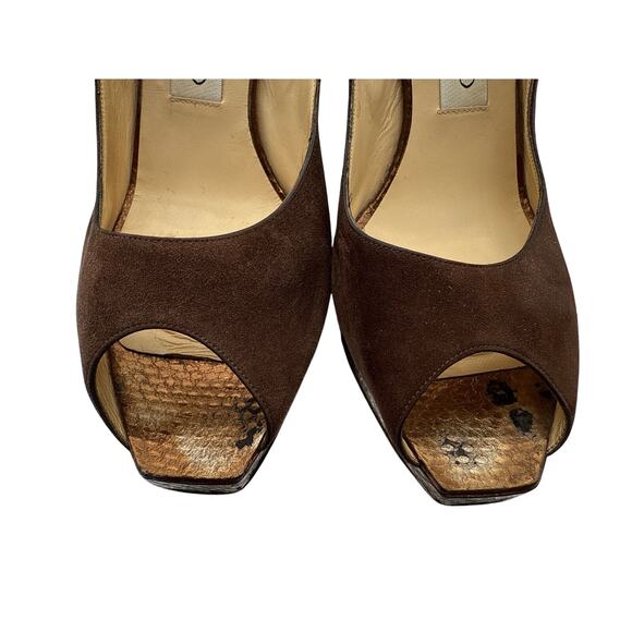 Jimmy Choo Platform Slingback Peep-toe High Heels in Brown Suede Size 39.5 - Picture 3 of 8